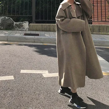 

Double-sided wool women's coat loose Korean style lapel with belt autumn and winter high-end fashion long coat