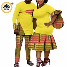 

African Clothes for Couples Sexy Retro Women Slim Dresses Matching Men Outfits Top and Pants Sets Bazin Riche Vestidos Y22C001