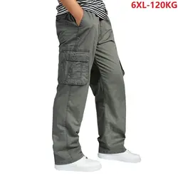 Для мужчин брюки карго брюки цвета хаки с карманами стрейчевое большого размера большой 5XL 6XL для дома; Прямые хлопковые брюки тренд; сезон