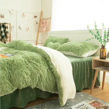 

Winter mink velvet kit to keep warm by the princess wind solid color four-piece set plus love pillow