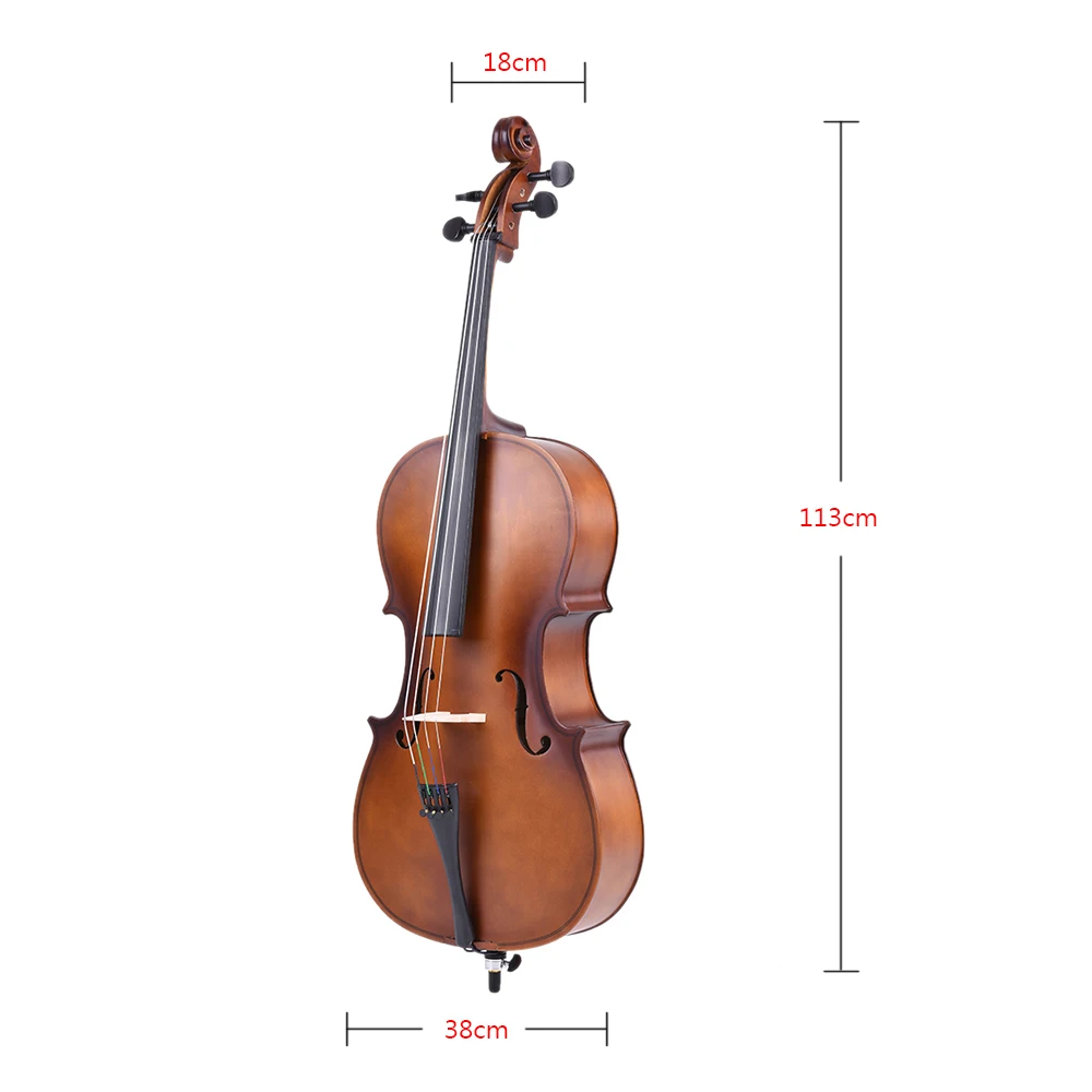 1/2 Wooden Cello Matte Finish Basswood Face Board with Bow Carrying Bag for Students Music Lovers