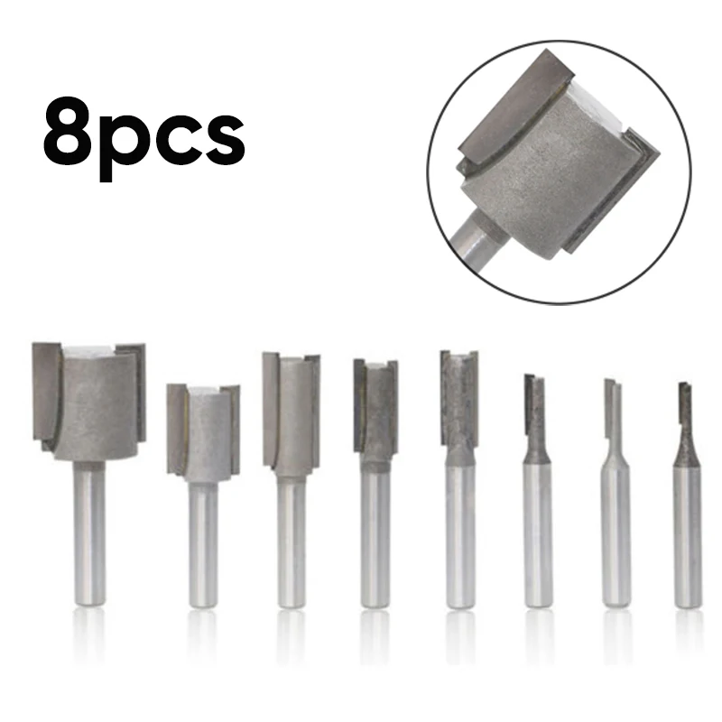 

8Pcs/ Set Shank 1/4 Dia Straight Router Bit Milling Slot Cutter Woodwork Tool