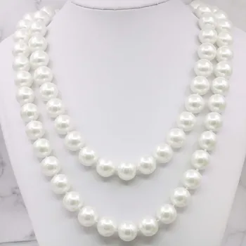 

Super Long 12mm White Sea Shell Pearl Necklace Beads Hand Made Jewelry Making Design Stone Rope Chain 48inch (Minimum Order1)