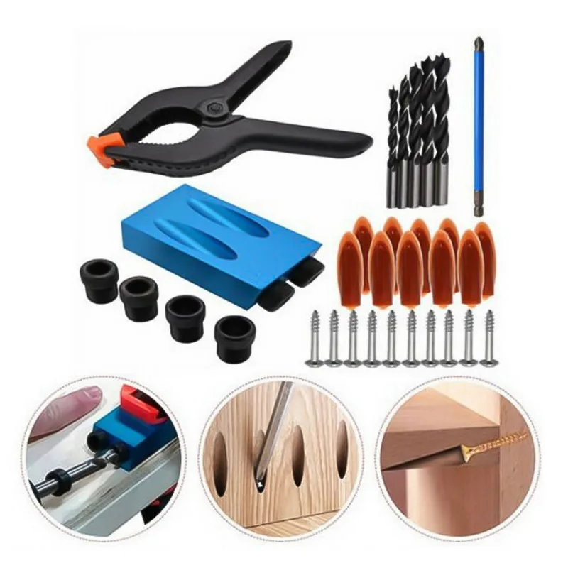 34pcs Pocket Hole Jig Kit 6/8/10mm Angle Drill Guide Set Woodwoorking Tool Puncher Locator Bit Carpentry Tools | Инструменты