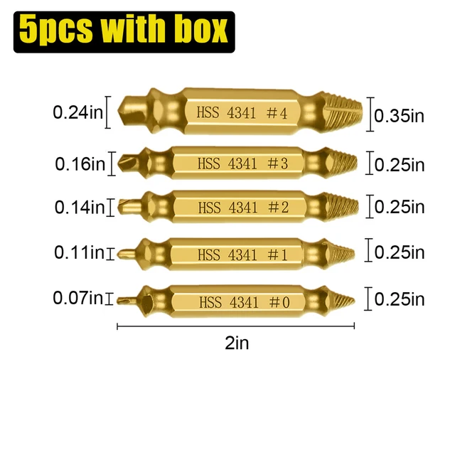 5 Pcs/set Damaged Screw Extractor Drill Bit Set Stripped Broken Screw Bolt Remover Extractor Easily Take Out Demolition Tools 5 Pcs with Box B