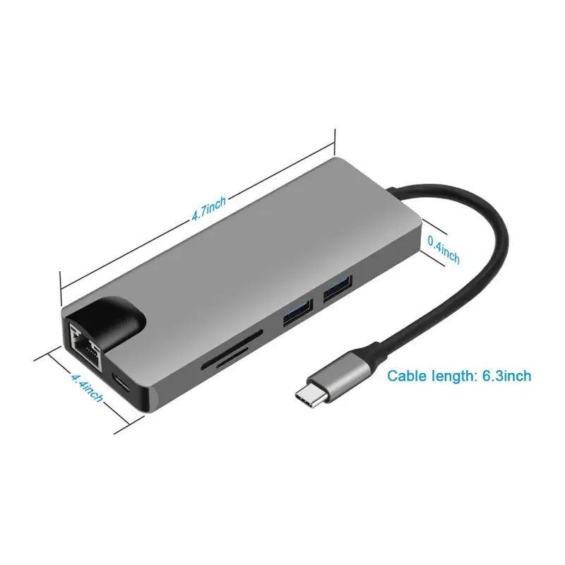 9 в 1 Тип C до 2 USB SD TF карта LAN VGA Hdmi USBC 3,5 мм, AUX, разъем адаптера концентратор Расширение PD зарядная док 1000 Мбит/с Rj45 Otg Displa