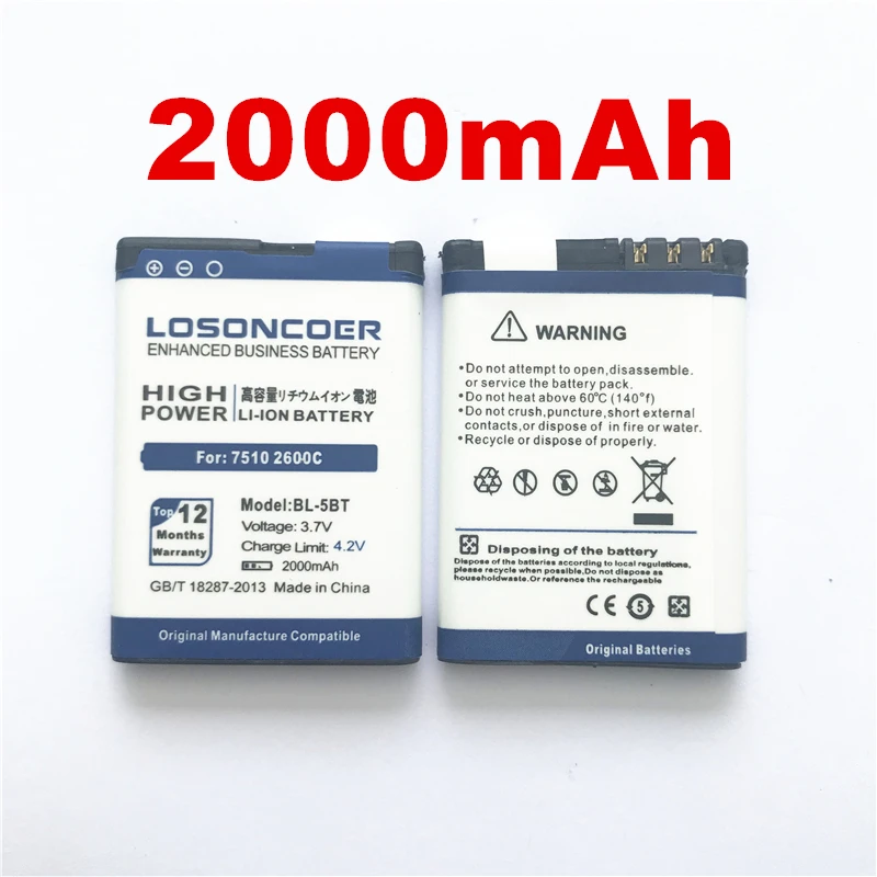 100% оригинал LOSONCOER 2000 мАч BL 5BT BP/5BT высокое качество батарея мобильного телефона для