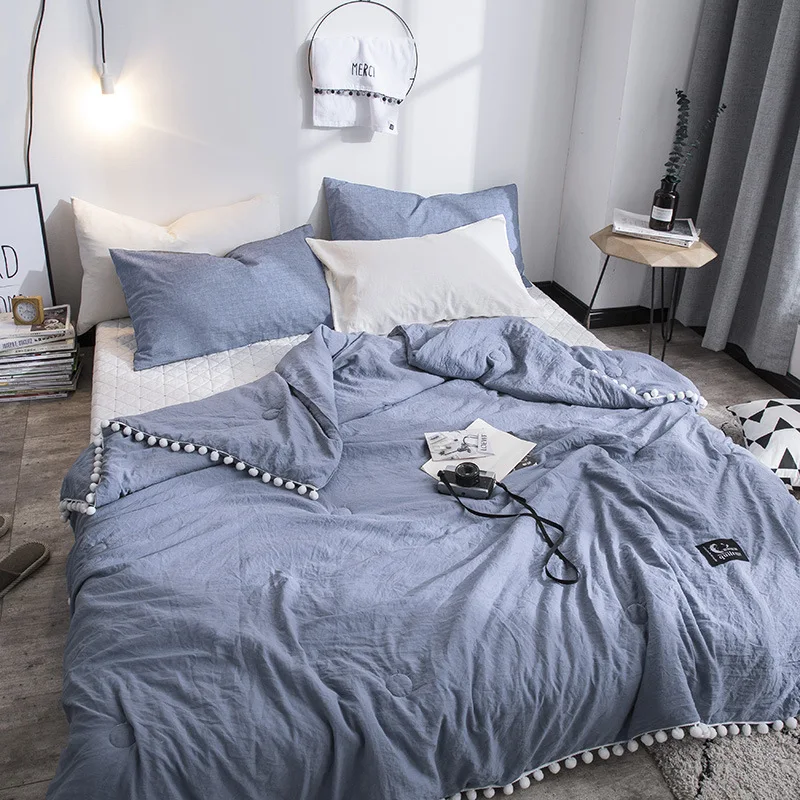

Summer throw Quilts fresh pink patchwork quilt stitching small balls duvet 1pc soft bedspread solid bed cover pastoral bed linen