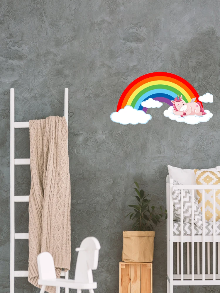 Виниловые наклейки на стену Rainbow & Unicorn Sleeping on Cloud украшение для комнаты детей