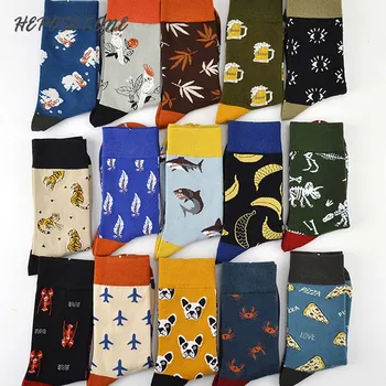 

Creative Cartoon Animal Flamingo Beer Pug Dinosaur Crew Men Socks Fruit Cool Happy Wedding Funny Unisex Socks Skarpetki Homme