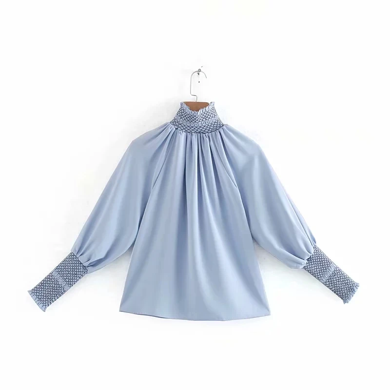 Увядшие английские стильные офисные женские простые однотонные плиссированные блузки mujer de moda кимоно рубашки женские топы футболки размера плюс - Color: Sky blue