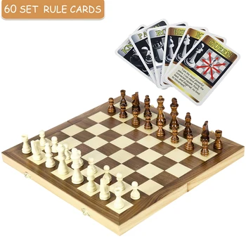 

15 Inch Portable Folding Wooden International Chess Set Wood Chess Pieces Travel Chess Board Game Set For Kids and Adults