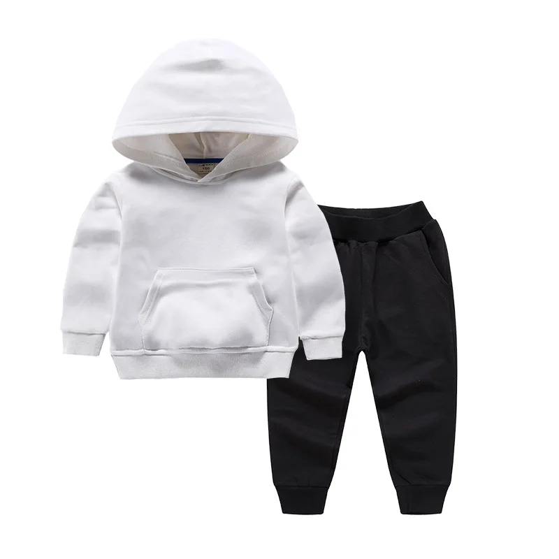 2021 Autumn Children Hoodie + Pants 2Pcs Sets 100 Cotton Solid Color