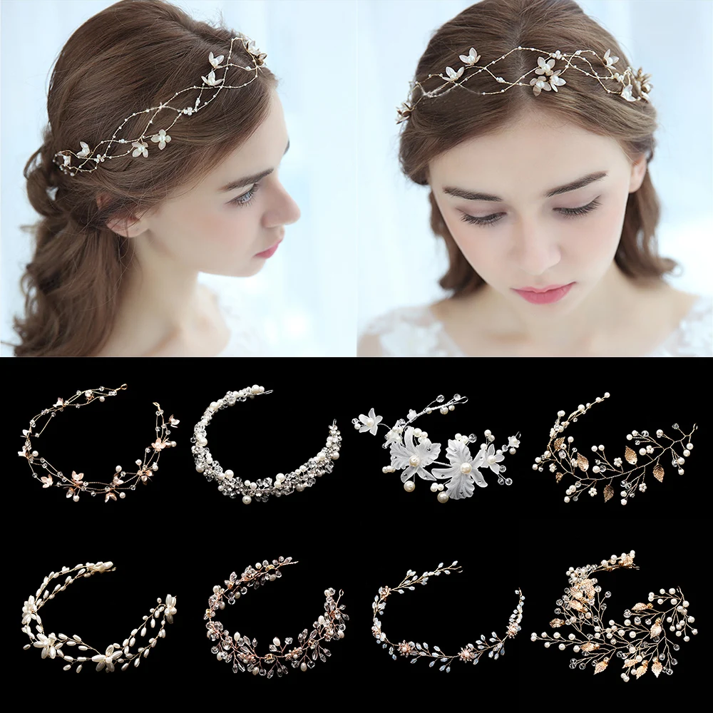 2021WeddingHairAccessoriesCrystalPearlHeadbandtiaraFlowerHeadpieceWomenHairJewelry
