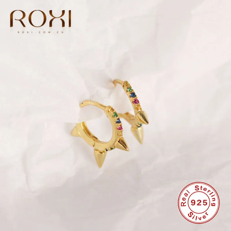 Серьги-заклепки ROXI Rainbow в стиле панк, крошечные циркониевые серьги-гвоздики, круглые серьги-гвоздики для женщин, серьги из стерлингового серебра 925 пробы, корейские ювелирные изделия