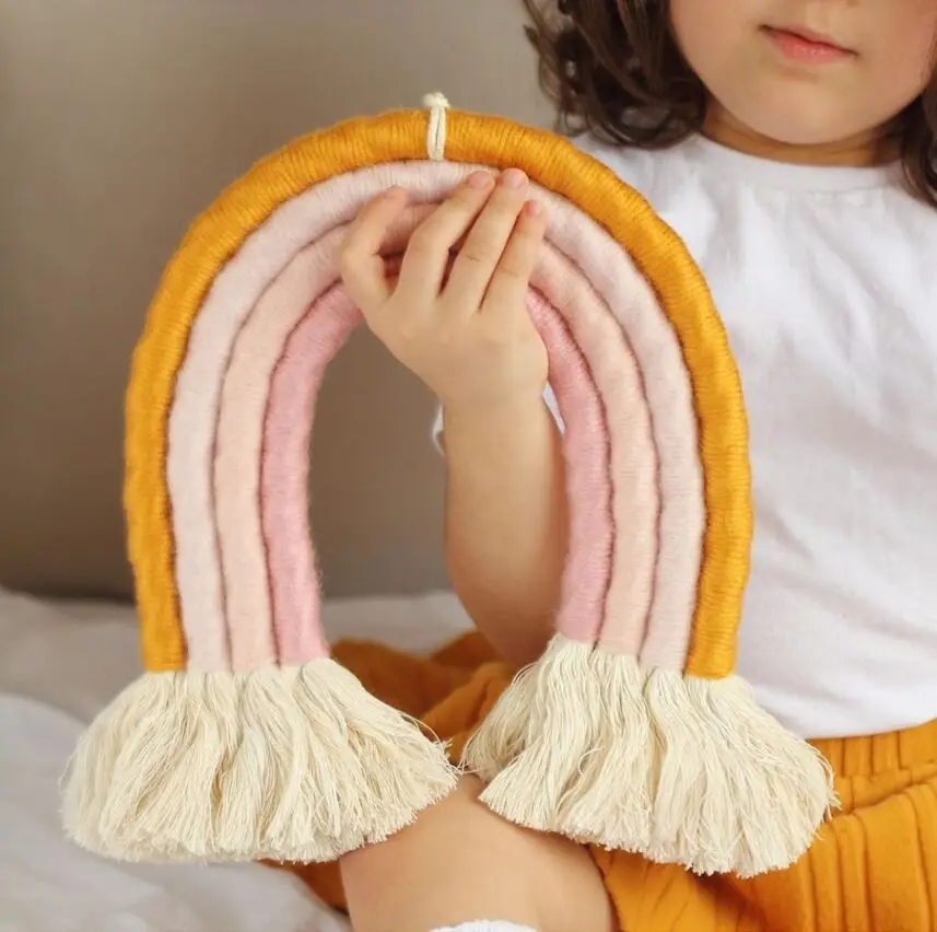 

Baby Room Rainbow Wall Decor Handmade Cotton Hanging Weaving Ornament Nordic Home Rainbow Decoration Home Accessories HM0014
