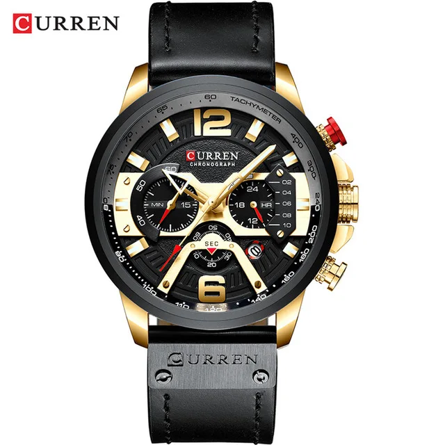 CURREN 8329 повседневные спортивные часы для мужчин Топ бренд Роскошные военные кожаные Наручные часы мужские часы модные наручные часы с хронографом - Цвет: gold black