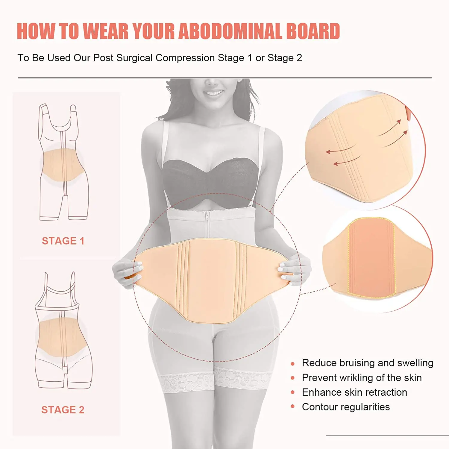 HEXIN Ab Board Post Surgery Compression Board Skin-Friendly Lipo Foam Flattening Abdominal Board Tummy Tuck Postpartum Recovery shapewear shorts