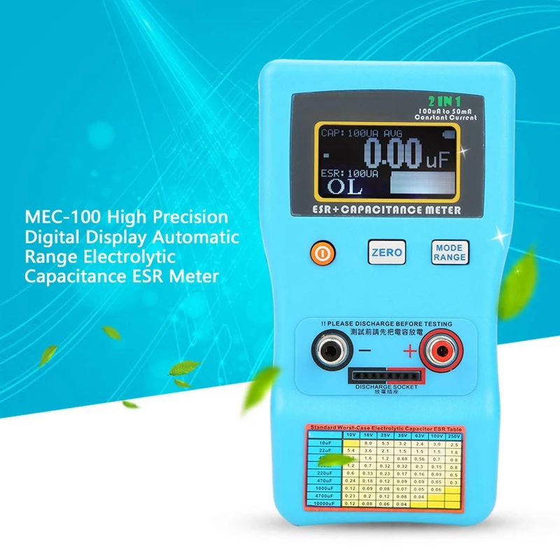 New-MEC-100 конденсатор метр, высокоточный цифровой дисплей Автоматический диапазон электролитическая реакция емкости ESR метр, конденсатор метр T