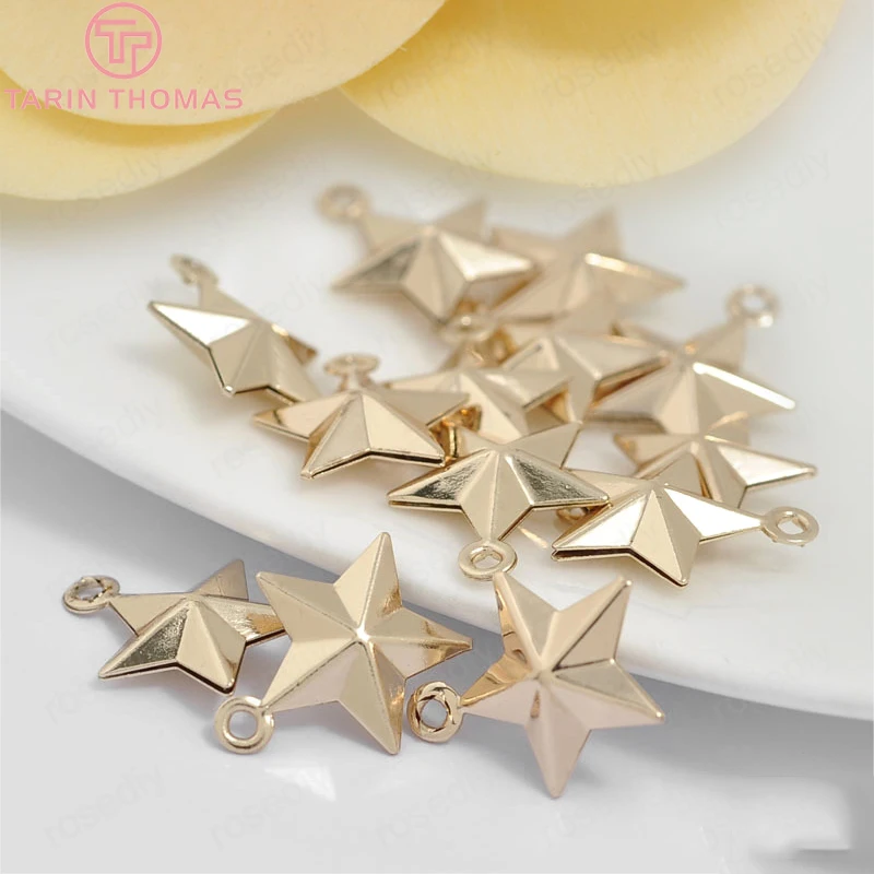 (1464)10PCS 13x17MM 24K Champagne Gold Color Plated Brass 3D Star Charms Pendants High Quality Diy Jewelry Accessories | Украшения и