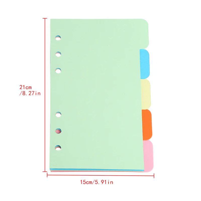 5 uds. De recambios de papel colorido en blanco de 6 agujeros para cuaderno A5 A6 Carpeta de hojas sueltas