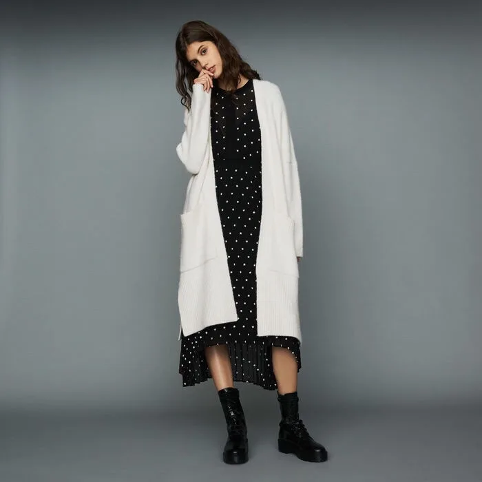 

Women Autumn and Winter Casual Long Knitted Candigan Double Pockets Side Slit Knitwear Sweater Outwear Coat