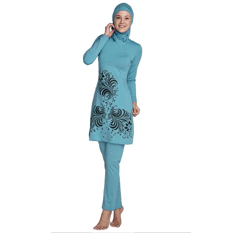 Размера плюс Мусульманский купальник женский скромный цветочный принт полный купальник ислам ic хиджаб ислам бикини пляжная одежда