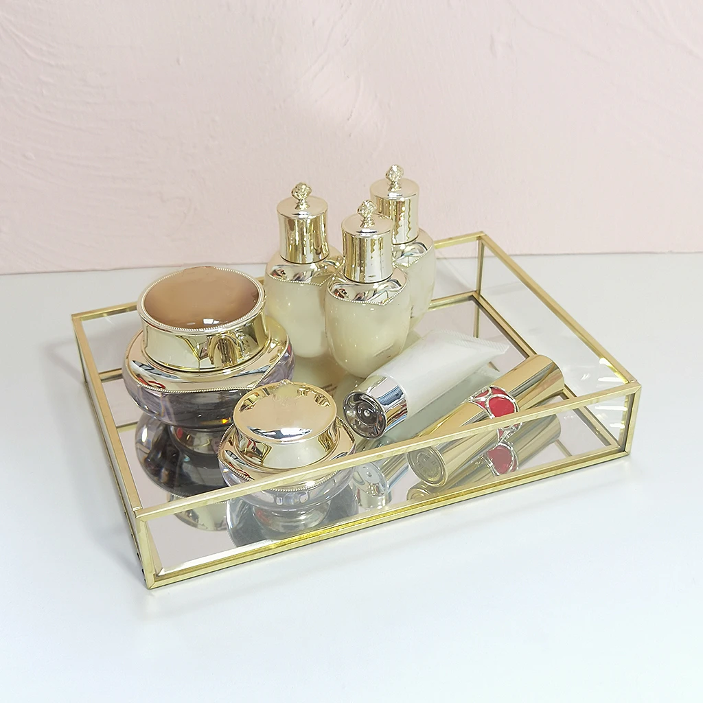 Plateau de rangement décoratif en forme de miroir en or, plateaux d'affichage pour assiette de maquillage, cuisine, cosmétiques, collier, bracelet