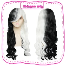 Ebingoo волос шапка+ Cruella Deville боковая челка половина белый и черный слоистых натуральных тела волна Синтетический Косплей парик для вечерние