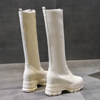 

Women's Fashion Shoes High Boots Leather Hidden Heels Women Knee-High Boots Fashion Zip Female Long Boot Women Warm Winter Shoes