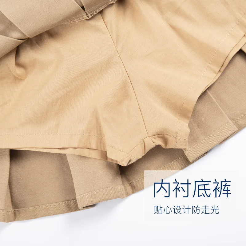 

Girls Small Student's Dress Children Spring And Autumn Khaki Black Skirt Pleated Skirt Half-length Pure Cotton Solid Color Skirt