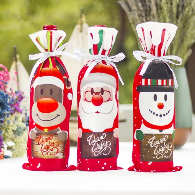 

Christmas Decorations for Home Table Dinner Party Red Wine Xmas Happy New Year Santa Claus Bottle Cover Bag Sets