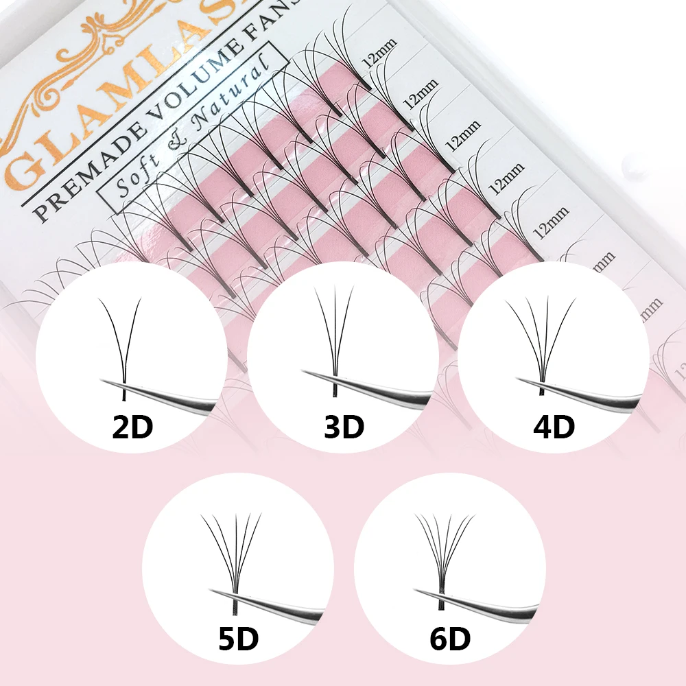 Готовые объемные вееры GLAMLASH 2D 6D накладные ресницы с длинным стержнем корейские