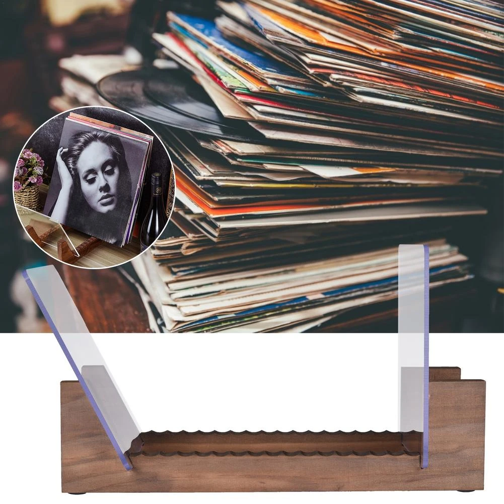 de almacenamiento de discos de vinilo gran capacidad, soporte exhibición de hasta 25 álbumes acrílico de madera sólidas modernas LP, estante para escritorio|Bandejas de almacenamiento| - AliExpress