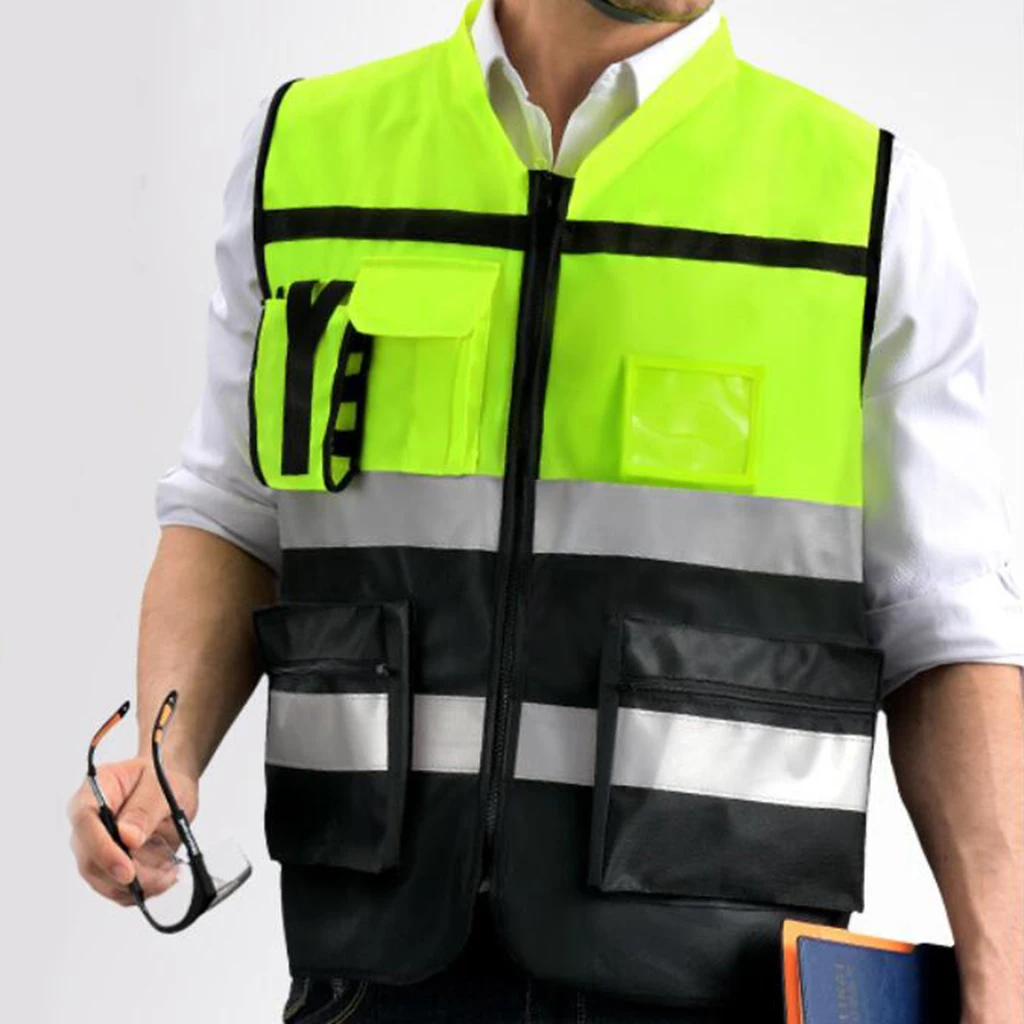 High Visibility Safety Vest with Pockets Reflective Strips and Zipper Style-F | Автомобили и мотоциклы