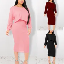 Женское трикотажное платье без рукавов+ топы, свитер, топы, комплект из двух предметов, модный длинный костюм