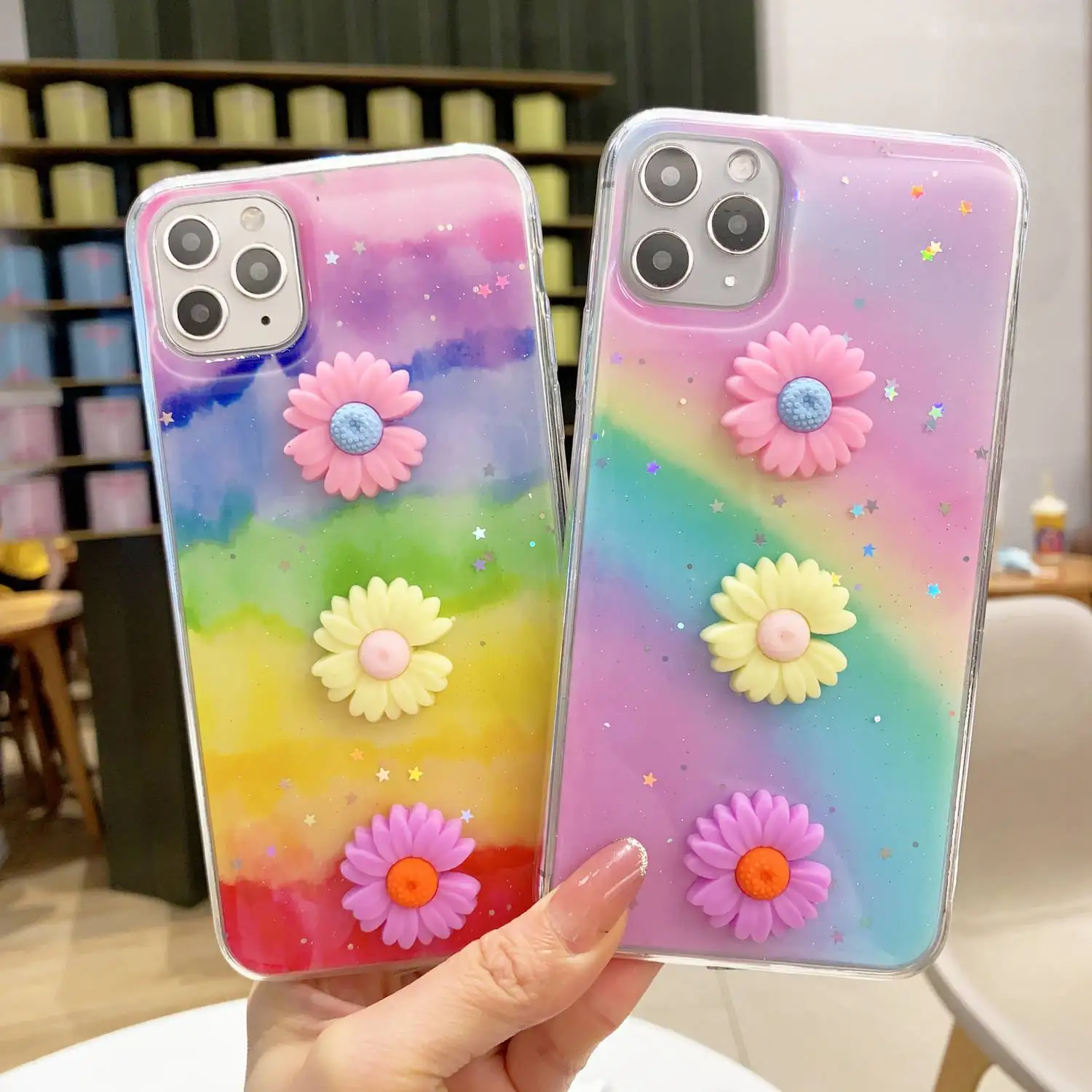 Чехол A30 с радужными маргаритками и блестками для Samsung a50 Galaxy A70 A51 A71 A81 A91 A750 A7 2018 A20