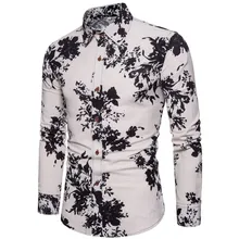 Мужская рубашка с цветочным принтом элегантные белые рубашки винтажная официальная одежда Camisa блузка с длинными рукавами хлопчатобумажная сорочка Homme