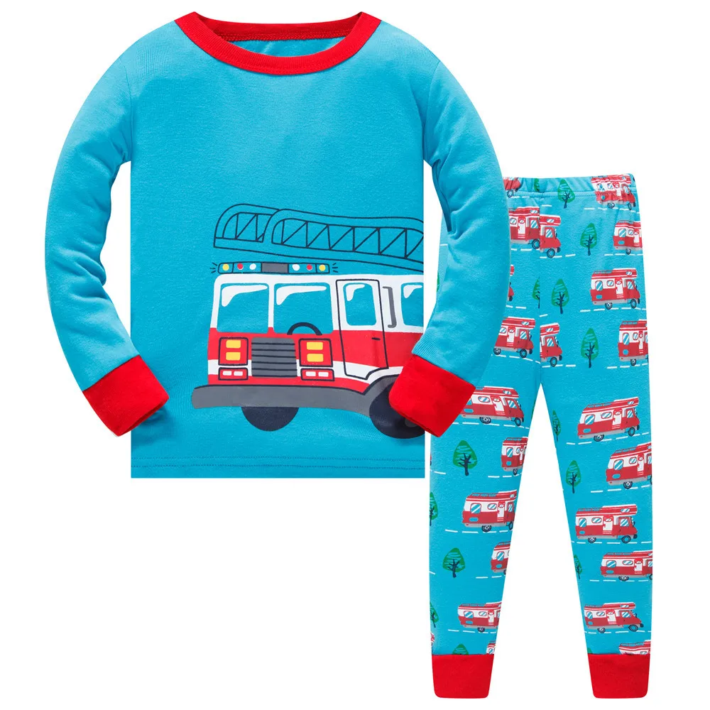 Пижамные комплекты с длинными рукавами для детей; хлопковая детская одежда для сна с принтом акул или животных; комплект одежды для малышей; От 3 до 8 лет - Цвет: 1