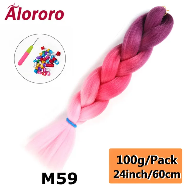 Jumbo Braid Hair Extensions Green Synthetic Braiding Hair 24 Inch Afro Blue Pink Purple Blonde Ombre Hair for Braids Alororo 24inches-M59