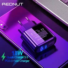 Быстрая зарядка 3,0 USB зарядное устройство для iPhone samsung REDNUT светодиодный дисплей type-C PD быстрое настенное зарядное устройство для мобильного телефона Xiaomi huawei