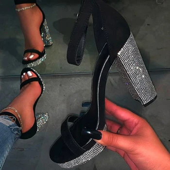 

SARAIRIS INS Hot New Ladies Summer Sandals Shining Crystal Sandals Women 2020 Sexy Pary Wedding Ol Thick High Heels Shoes Woman
