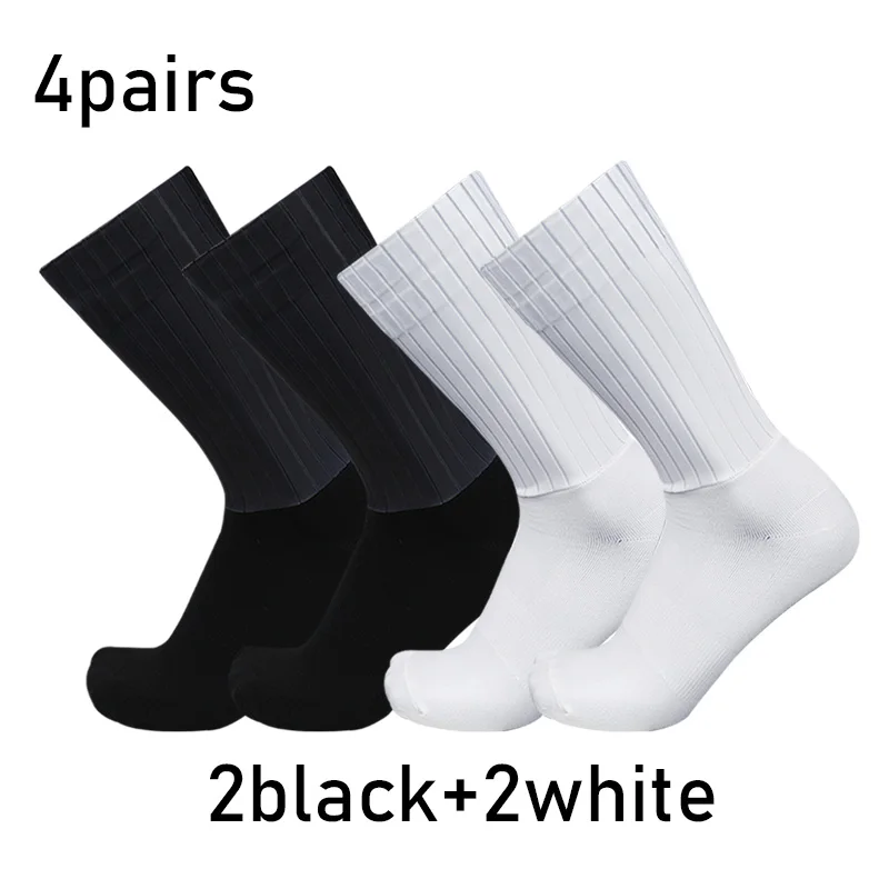4pairs/set Aero Pure Color Cycling Sports Socks Silicone Non-slip Pro Racing Bicycle Socks Summer Cool Calcetines Ciclismo