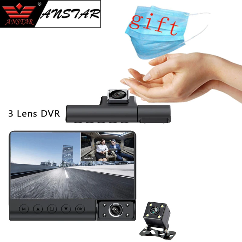 ANSTAR 4 дюймовый автомобильный видеорегистратор с тремя объективами HD 1080P 170