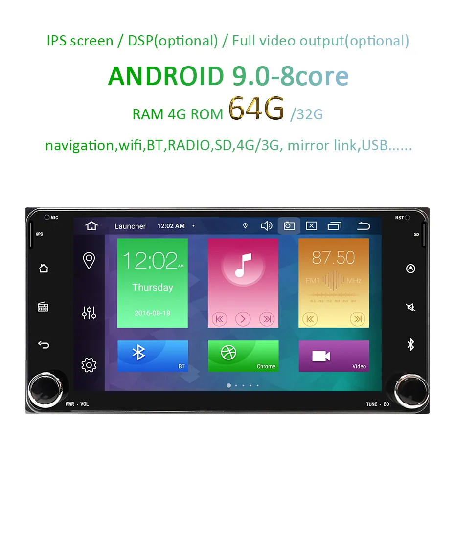 Perfect Android 9.0 64G DSP IPS screen CAR GPS For Toyota Universal RAV4 COROLLA VIOS HILUX Terios Land Cruiser 100 PRADO no dvd player 2