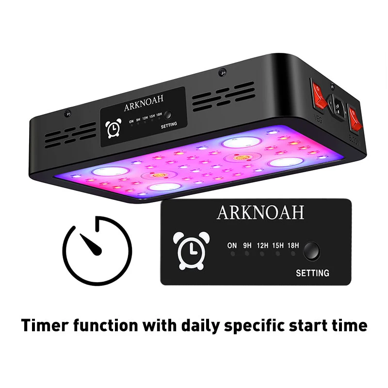 ARKNOAH 1200W Timing LED Grow Light Full Spectrum Double Chip Red/Blue/UV/IR Grow Lamps For Indoor Plants VEG BLOOM
