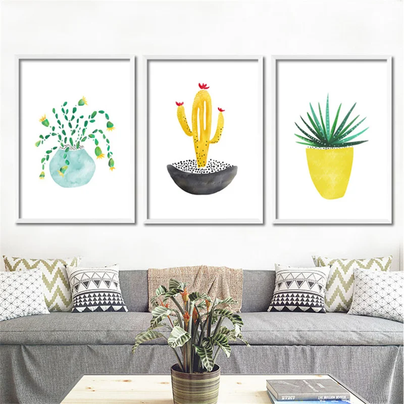 

Nordic Abstract Cactus Set Canvas Print Painting Poster, Wall Pictures For Living Room Home Decoration, Frame not include
