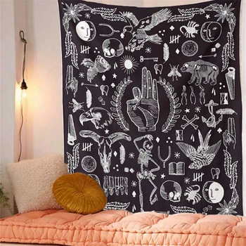 

Mandala Fabric Hanging Tapestry Halloween OK Eagle Bear Black Hippie Boho Decor Moon Skull Tarot Psychedelic Tapestry Wall Cloth