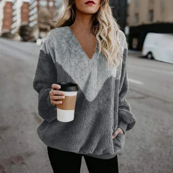 

Sweaters Women Winter Pullover jumpers Knitted V-neck Clothes Fashion Stitching Loose Knitting Patchwork Warm Sweater