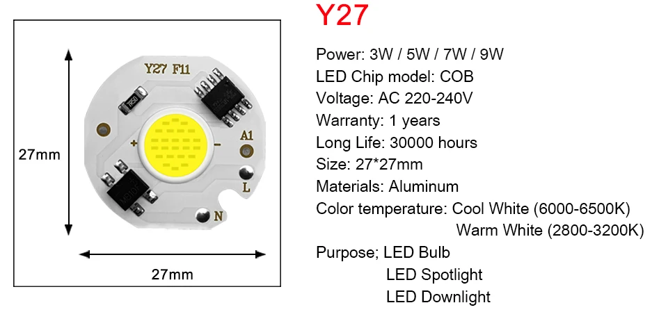 COB светодиодный чип переменного тока 220 в полный спектр нет необходимости драйвер смарт IC светодиодный чип Y32 Y27 3W-50 Вт для прожектора прожектор светодиодный лампочка